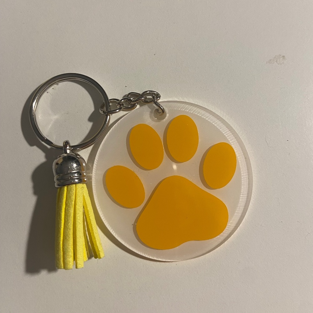 Keychain Pawprint Design Yellow With Tassel
